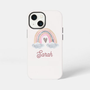 Etui iPhone 13 Mini Arc-en-ciel rose avec des nuages pour BabyShower p