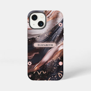 Etui iPhone 13 Mini Arrière - plan d'or noir et Rose Design personnali