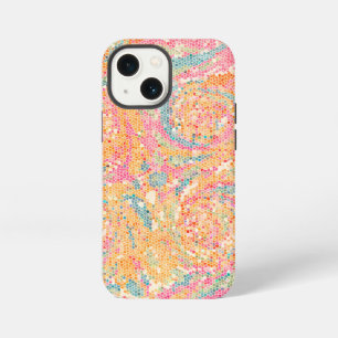ETUI iPhone 13 MINI ASPECT VITRAIL /COULEURS PASTEL PÊCHE ROSE BLEU