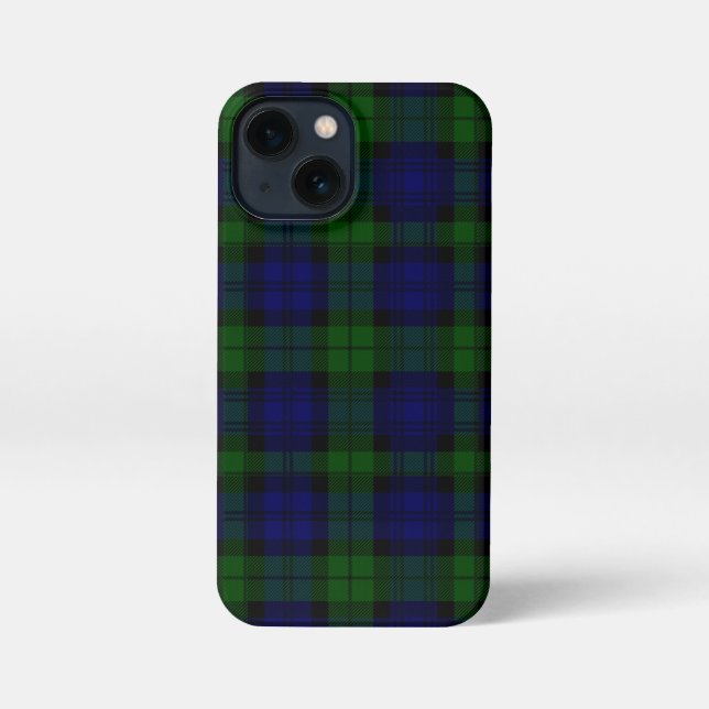 Etui iPhone 13 Mini Black Watch Tartan bleu vert Plaid (Verso)
