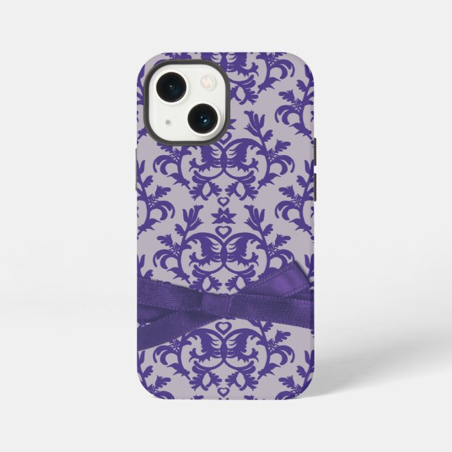 Etui iPhone 13 Mini Botanique damassé violet gris (Verso)
