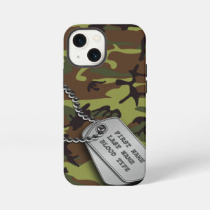 Etui iPhone 13 Mini Camo Vert avec plaque d'identité