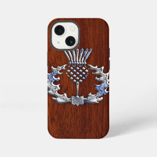 Etui iPhone 13 Mini Chardon écossais en chrome et bois d'acajou élégan