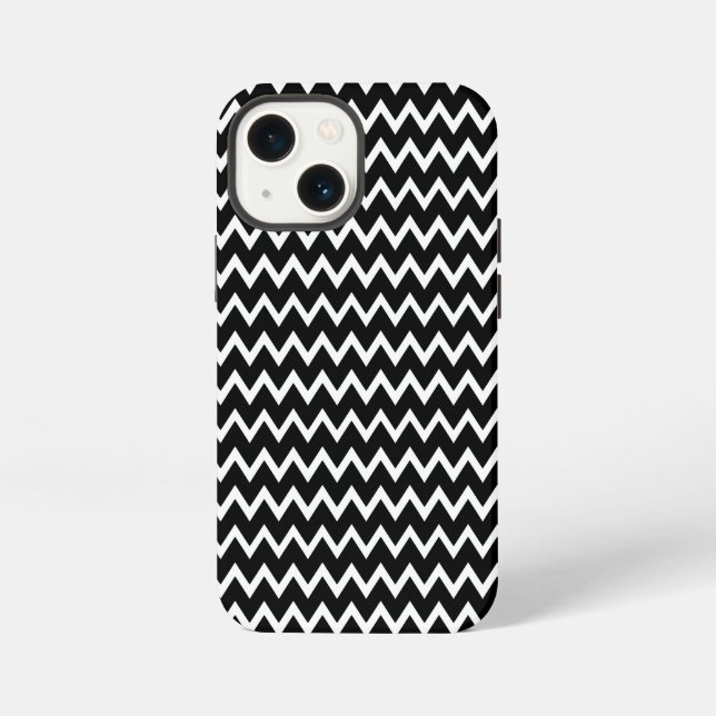 Etui iPhone 13 Mini Chevron noir et blanc (Verso)
