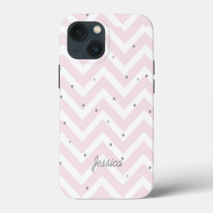Etui iPhone 13 Mini Chic Pastel Rose Chevron Dotty Personnalisé
