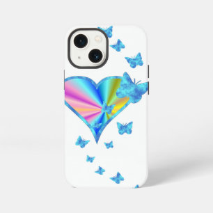 Etui iPhone 13 Mini Cœur arc-en-ciel et papillon