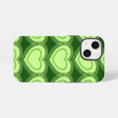 Etui iPhone 13 Mini Cœurs Abstraits Modernes - Vert Citron (Verso Horizontal)