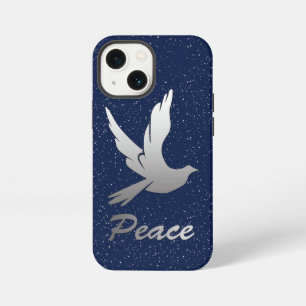 Etui iPhone 13 Mini Colombe de la paix en gris argenté sur un ciel éto