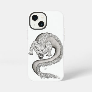 Etui iPhone 13 Mini Conception de loup-dragon noir et blanc
