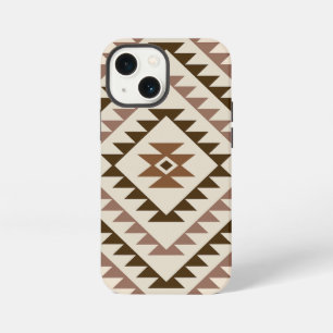 Etui iPhone 13 Mini Conception de motif diamant aztéque marron+crème