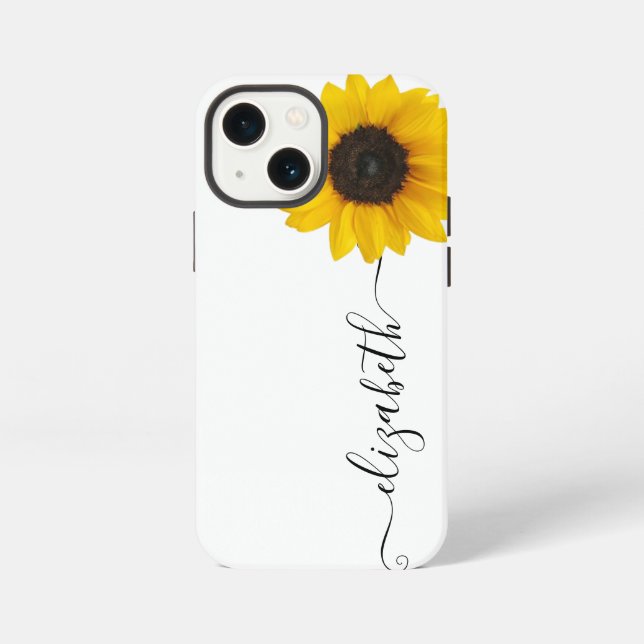 Etui iPhone 13 Mini Coque iphone de nom de tige du script de tournesol (Verso)