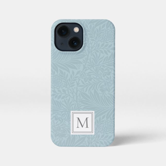 Etui iPhone 13 Mini Élégant bleu clair Floral Monogramme botanique (Verso)