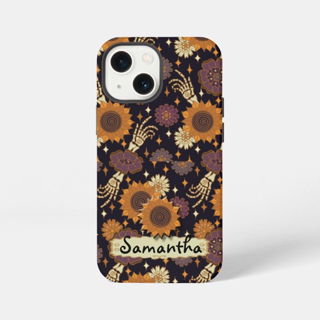 Etui iPhone 13 Mini Étui iPhone à mains squelettiques florales pour la (Verso)