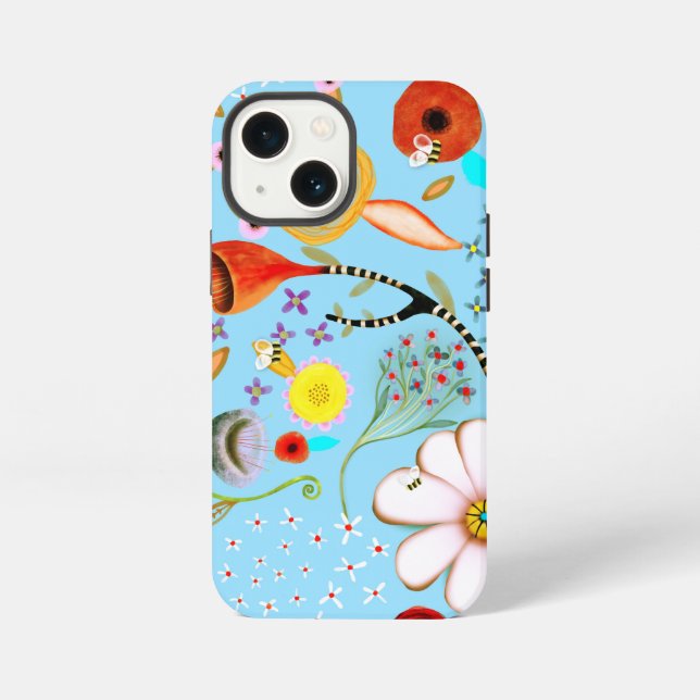 Etui iPhone 13 Mini Étui iPhone / iPad floral turquoise (Verso)