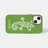 Etui iPhone 13 Mini Étui iphone reptile Gecko blanc & vert nom (Verso Horizontal)