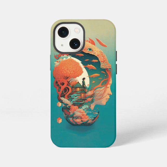 Etui iPhone 13 Mini Fantaisies Abstraites Monde d'Objets Impossibles (Verso)