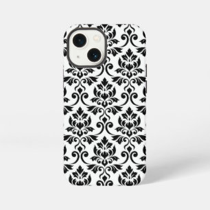 Etui iPhone 13 Mini Feuille Damask Lg Motif noir sur blanc