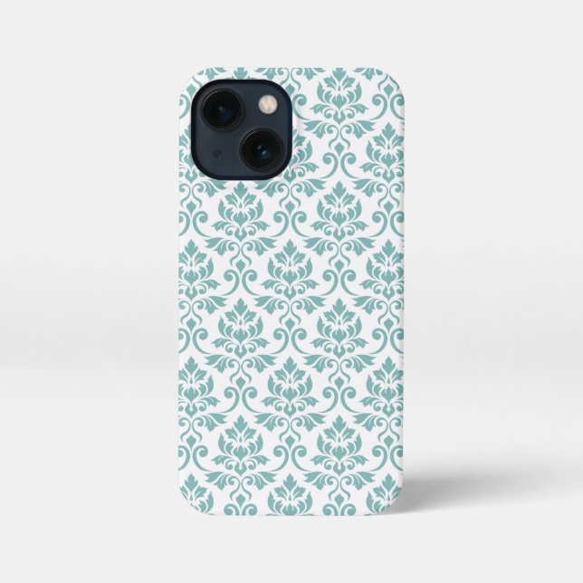 Etui iPhone 13 Mini Feuille Damask Motif Turquoise (Verso)
