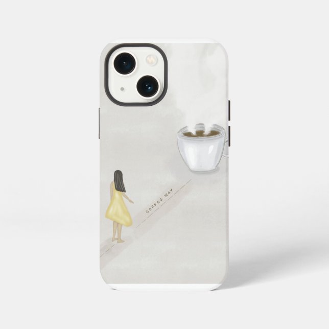 Etui iPhone 13 Mini Fille au café (Verso)
