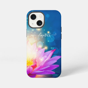 Etui iPhone 13 Mini Fleur de lotus violette magnifique, lac, bleu, zen