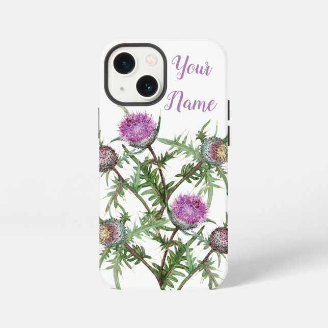 Etui iPhone 13 Mini fleurs de violette chardon (Verso)