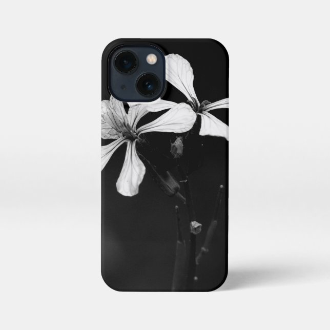 Etui iPhone 13 Mini floral noir et blanc minimal (Verso)