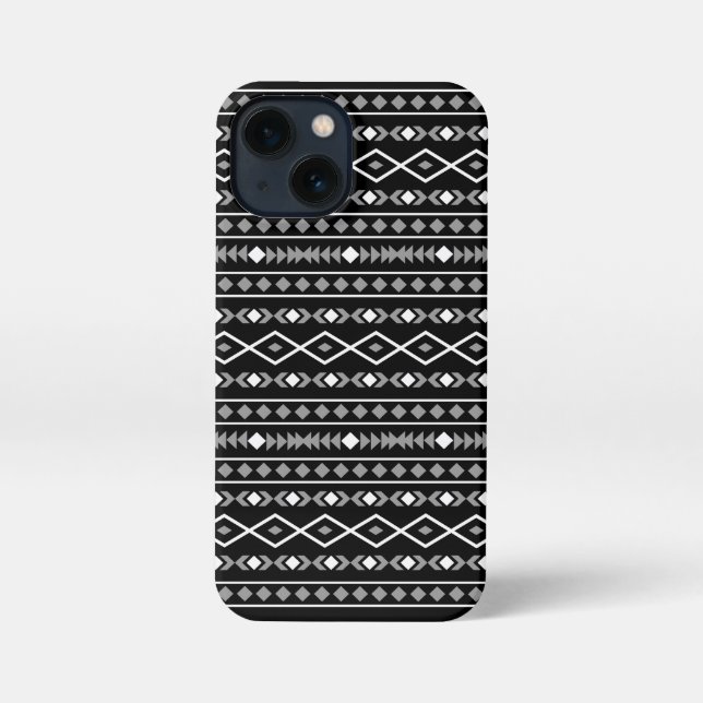 Etui iPhone 13 Mini Formes Aztec Motif gris noir (Verso)