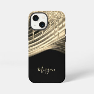 Etui iPhone 13 Mini Gouttes de paillettes dorées, rayons lumineux doré