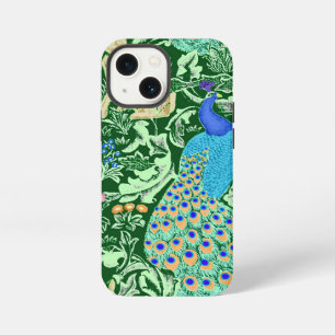 Etui iPhone 13 Mini Impression de paon Art nouveau, bleu de cobalt et