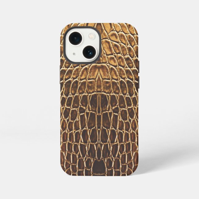 Etui iPhone 13 Mini Impression de peau d'alligator marron clair (Verso)
