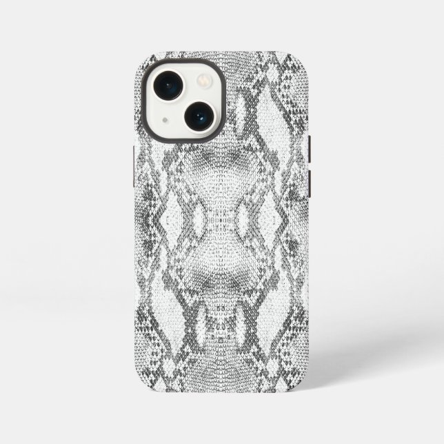 Etui iPhone 13 Mini Impression de peau de serpent blanc (Verso)