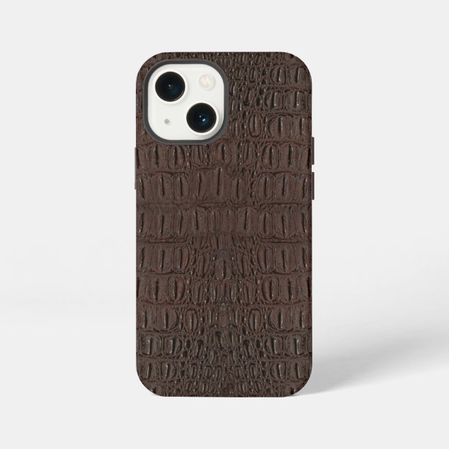 Etui iPhone 13 Mini Impression peau d'alligator marron (Verso)