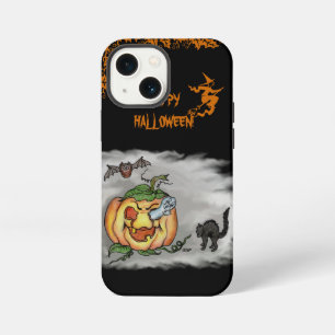 Etui iPhone 13 Mini Joyeux Halloween avec Chat Fantôme Chauve-Souris C