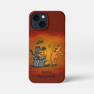 Etui iPhone 13 Mini Joyeux Halloween ! Chien et araignée de chauve-sou