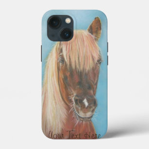 Etui iPhone 13 Mini jument alezan aux crins blonds cheval brun