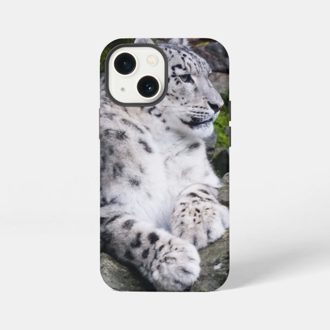 Etui iPhone 13 Mini Léopard des neiges détendu (Verso)