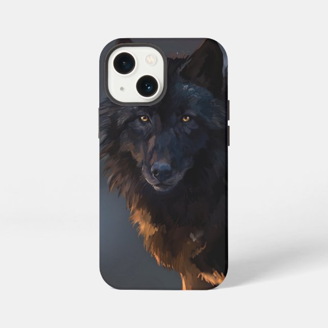 Etui iPhone 13 Mini Loup noir (Verso)