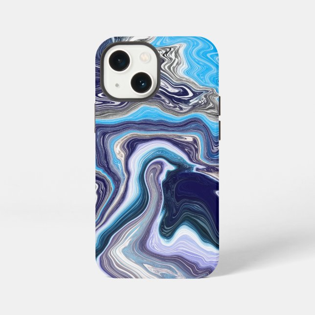 Etui iPhone 13 Mini Marbre bleu Fluide Art (Verso)
