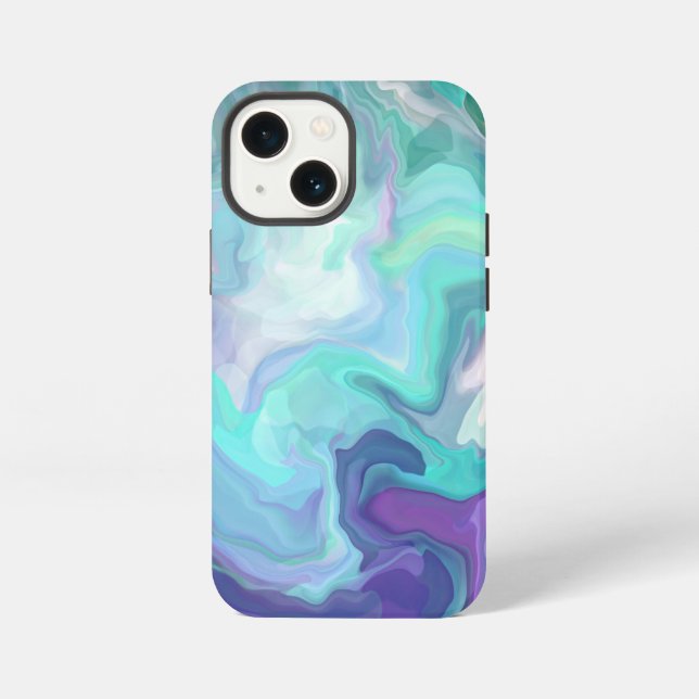Etui iPhone 13 Mini Marbre Faux Abstrait Violet et Bleu (Verso)