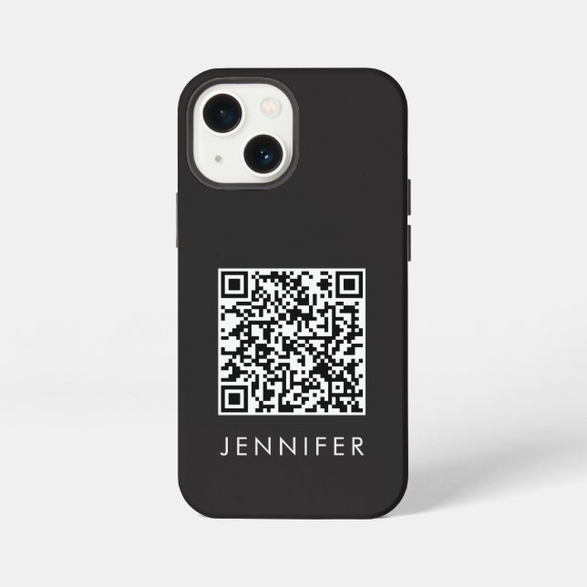 Etui iPhone 13 Mini Modern Minimalist Black Executive QR Code Monogram (Verso)
