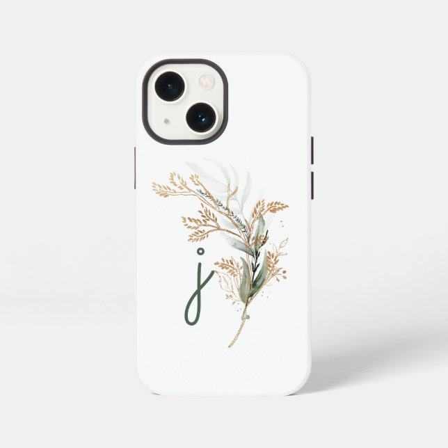 Etui iPhone 13 Mini Monogramme Botanique Eucalyptus Moderne Premium (Verso)