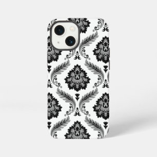 Etui iPhone 13 Mini Motif Damassé Rococo Gris Noir Blanc
