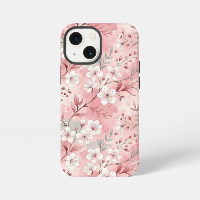 Etui iPhone 13 Mini Motif de fleurs Sakura rose (Verso)