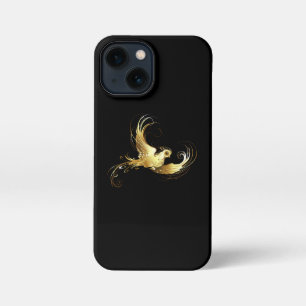 Etui iPhone 13 Mini Oiseau d'or sur Arrière - plan noir
