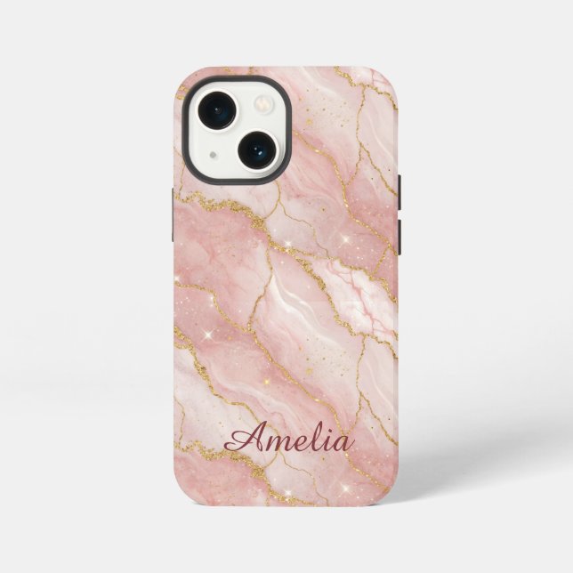 Etui iPhone 13 Mini Personalized Modern Rose Quartz Marble Gold (Verso)
