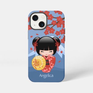Etui iPhone 13 Mini Poupée Kokeshi Sakura Rouge - Jolie Fille Geisha