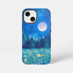Etui iPhone 13 Mini Prairie et forêt sous une pleine lune