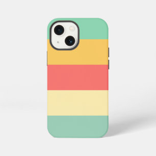 Etui iPhone 13 Mini Rayures rose jaune vert bleu rétro