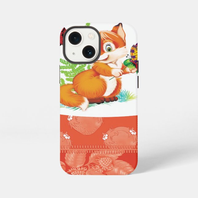 Etui iPhone 13 Mini renard et papillon (Verso)