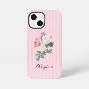 Etui iPhone 13 Mini Roses roses blanches et roses sur rayures roses vi